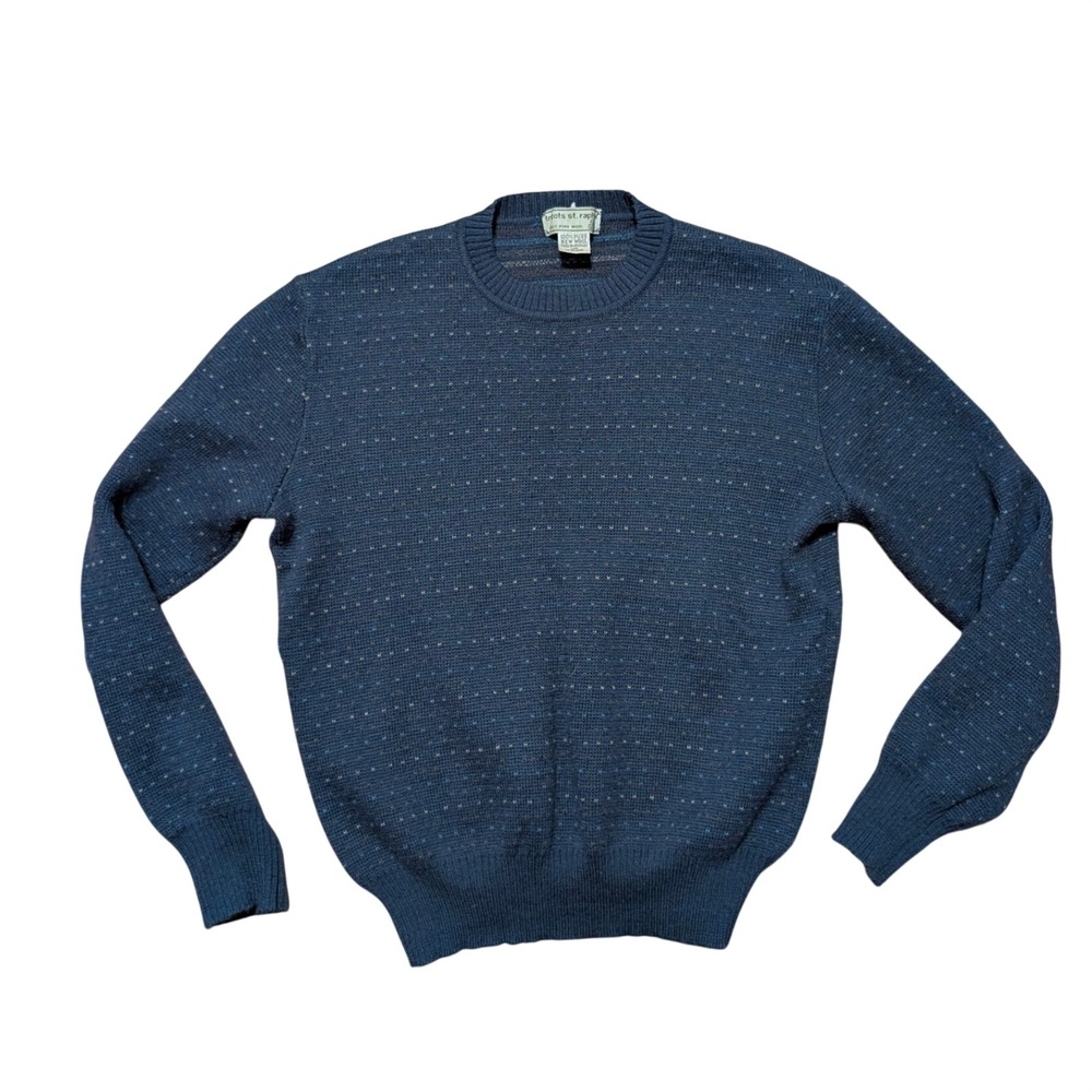 Tricots St Raphael Mens Pure New Wool Crewneck Sweater Navy Birdseye Pattern